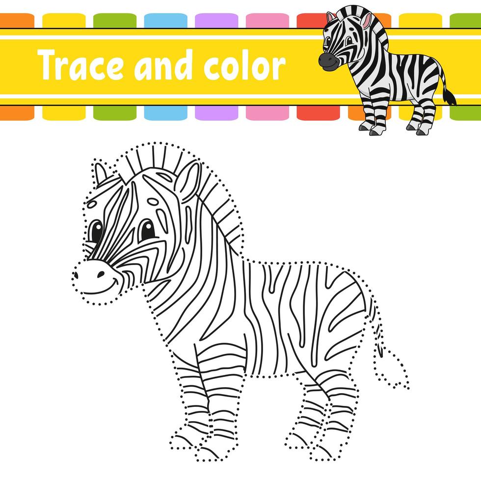 Trace and color. Coloring page for kids. Handwriting practice. Education developing worksheet. Activity page. Game for toddlers. Isolated vector illustration. Cartoon style.