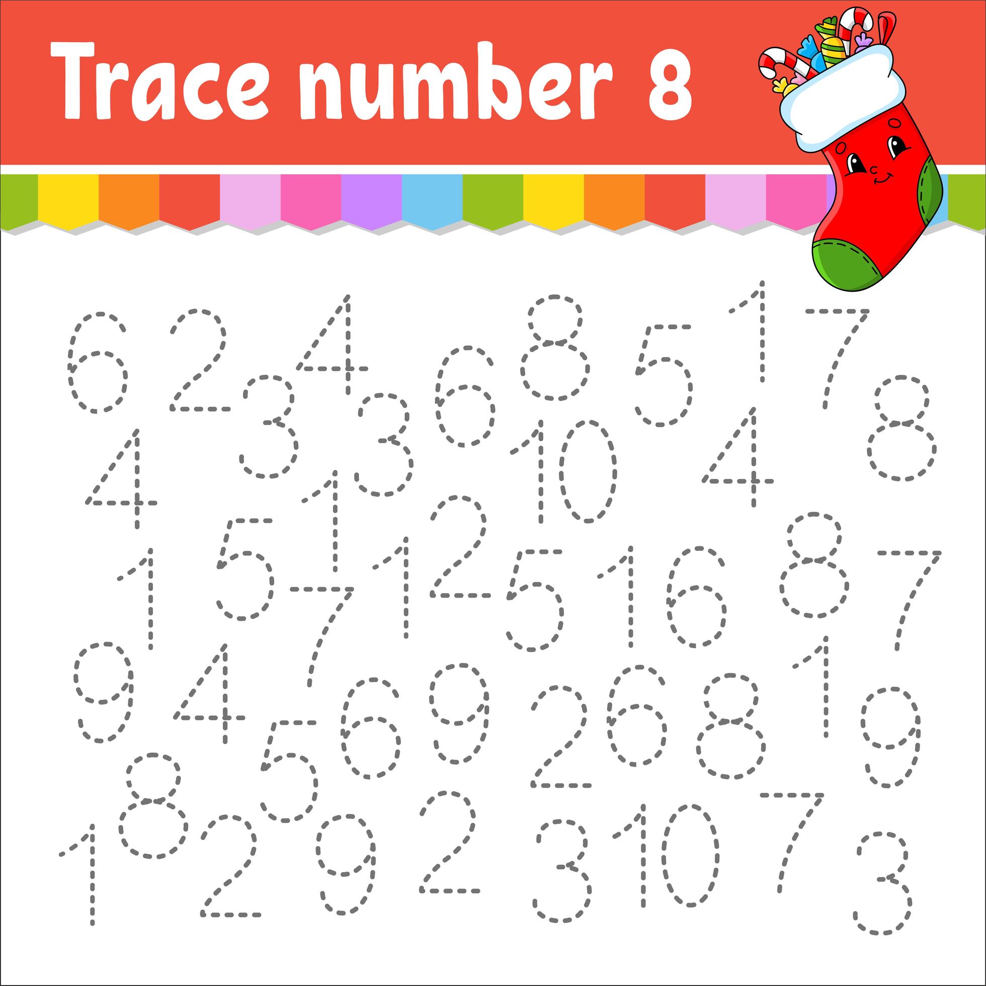 Trace number . Handwriting practice. Learning numbers for kids
