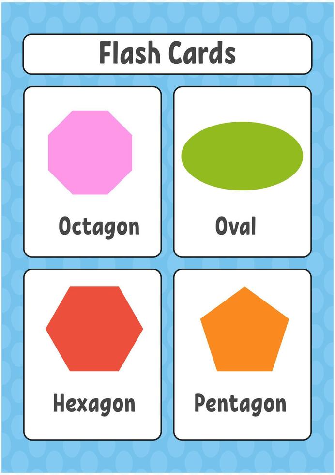 Flash cards. Learning shapes. Education developing worksheet. Activity page for kids. Color game for children. Vector illustration. Cartoon style.