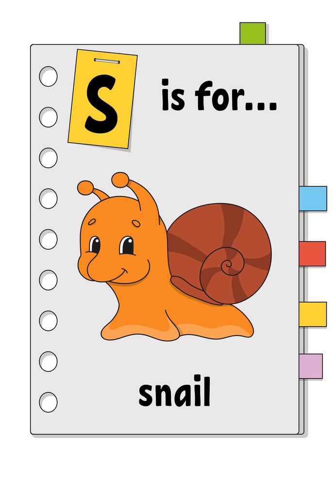 juego de abc para niños. palabra y letra. aprender palabras para estudiar inglés. personaje animado. ilustración vectorial de color. vector