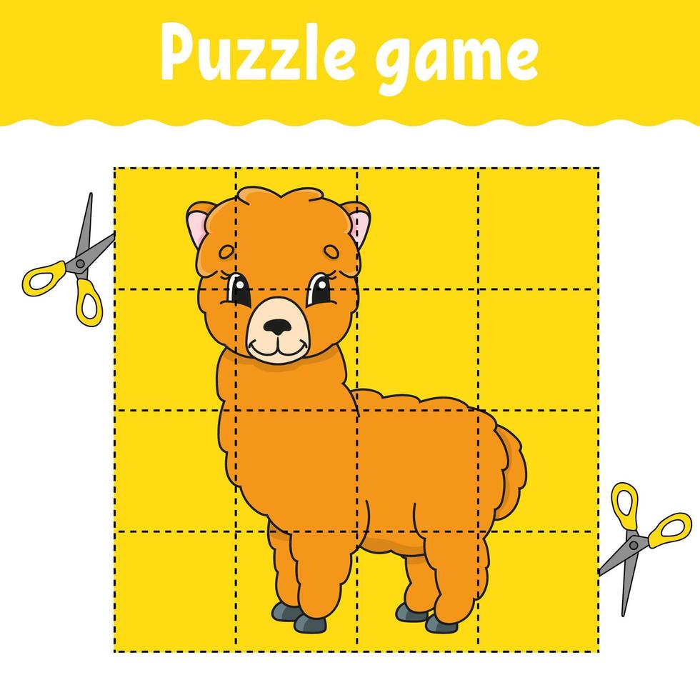 Puzzle game for kids. Education developing worksheet. Learning game for children. Color activity page. For toddler. Riddle for preschool. Isolated vector illustration in cartoon style.