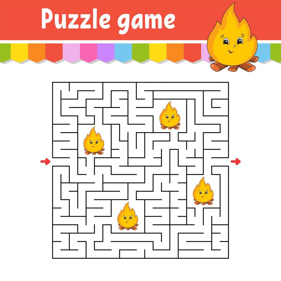 Square maze. Game for kids. Puzzle for children. Labyrinth conundrum. Color vector illustration. Find the right path. Isolated vector illustration. Cartoon character.