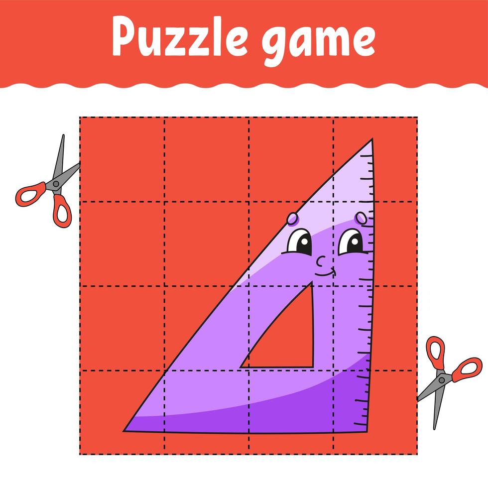 Puzzle game for kids. Education developing worksheet. Back to school. Color activity page. For toddler. Riddle for preschool. Isolated vector illustration in cartoon style.