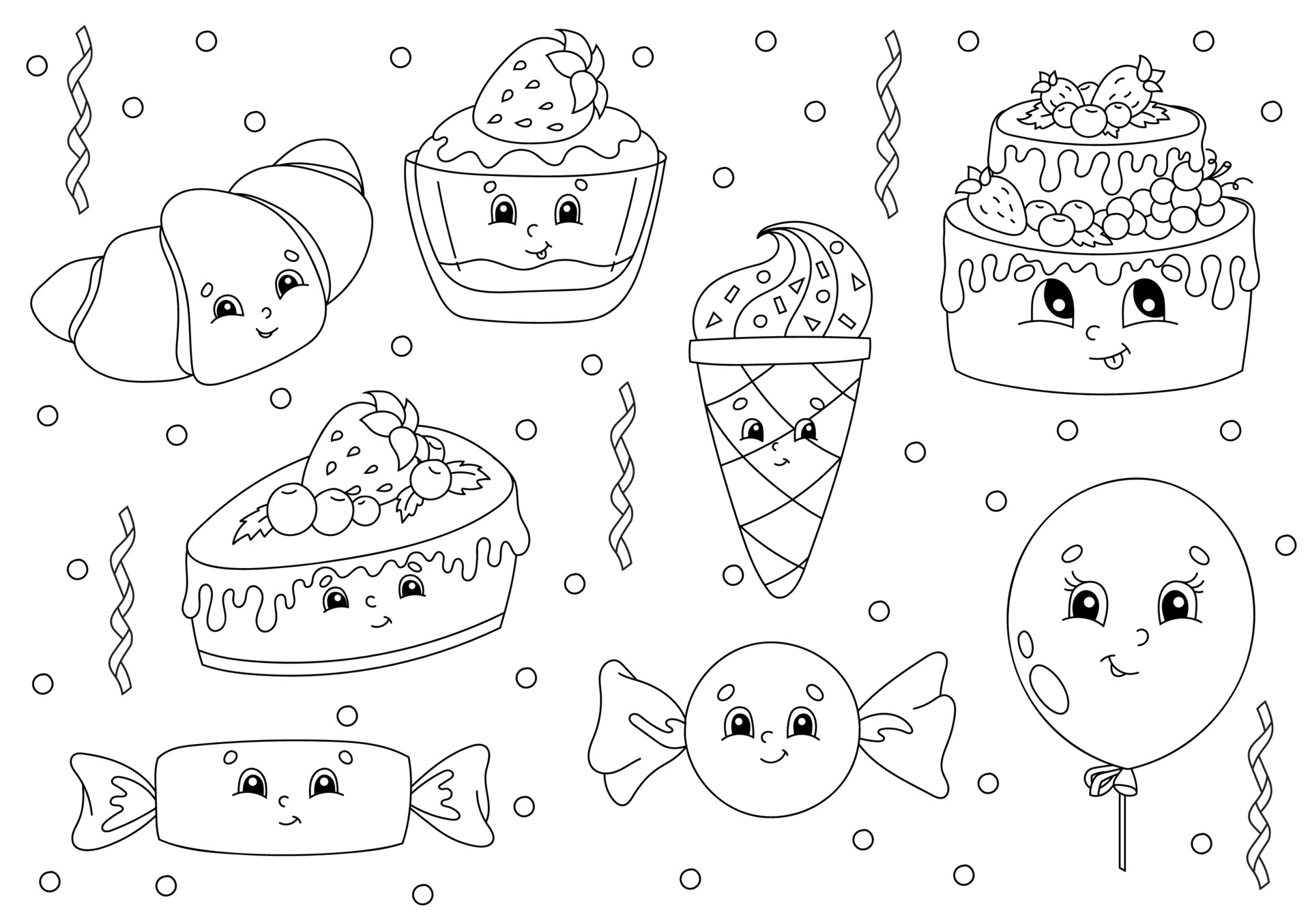 Coloring book for kids. Happy birthday theme. Cheerful ...