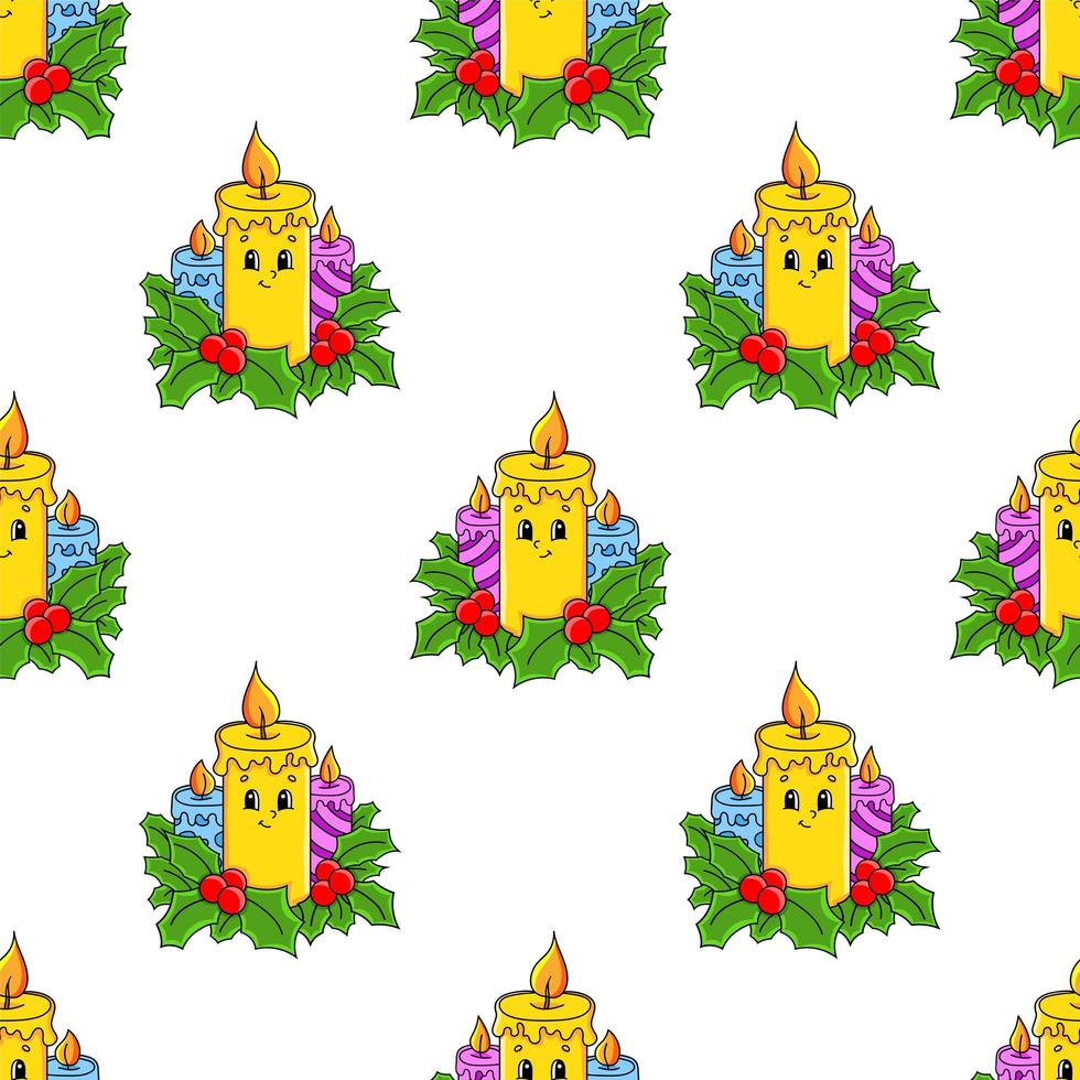 Colored cartoon seamless pattern. Christmas theme. Cartoon style. Hand drawn. Vector illustration isolated on white background.