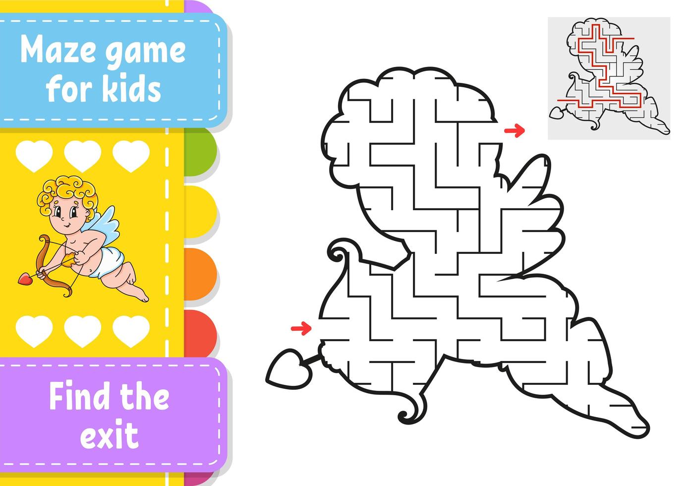 Abstract maze. Game for kids. Puzzle for children. Labyrinth conundrum. Black and color vector illustration isolated on white background. Find the right path. Education worksheet. With answer.