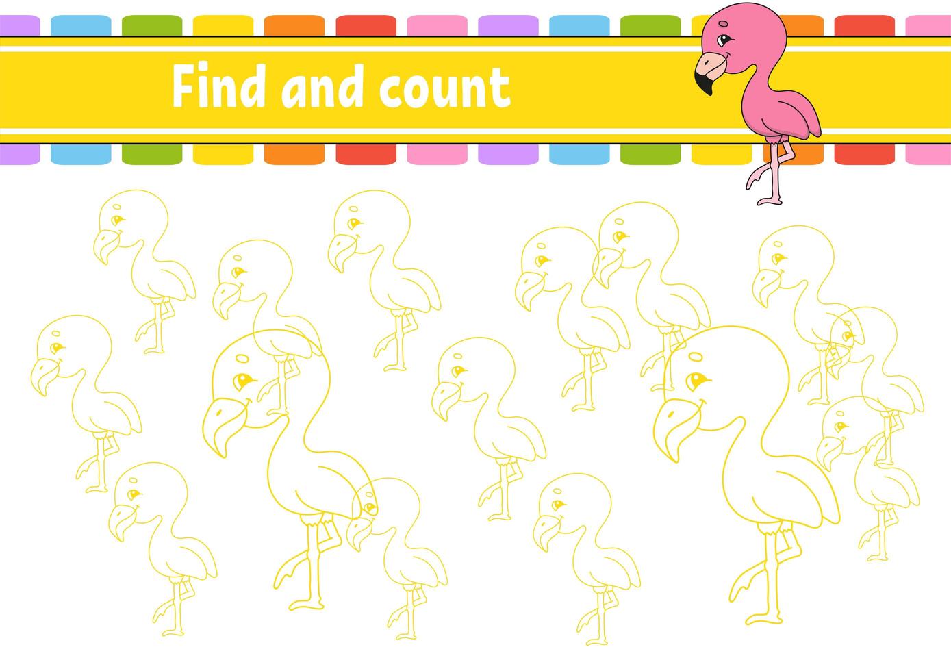 Find and count. Education developing worksheet. Activity page with pictures. Puzzle game for children. Logical thinking training. Isolated vector illustration. Funny character. Cartoon style.