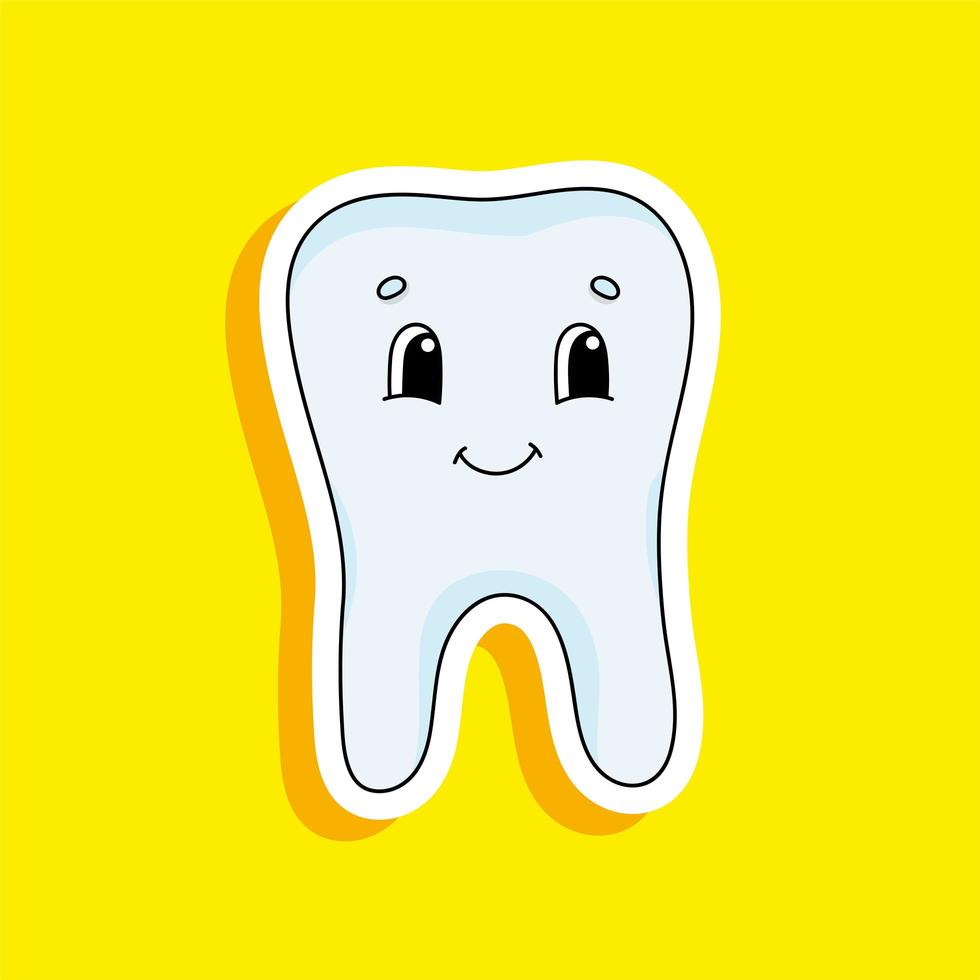un diente sano sin caries está sonriendo. pegatina de color brillante. personaje animado. ilustración vectorial. elemento de diseño. con contorno blanco. vector