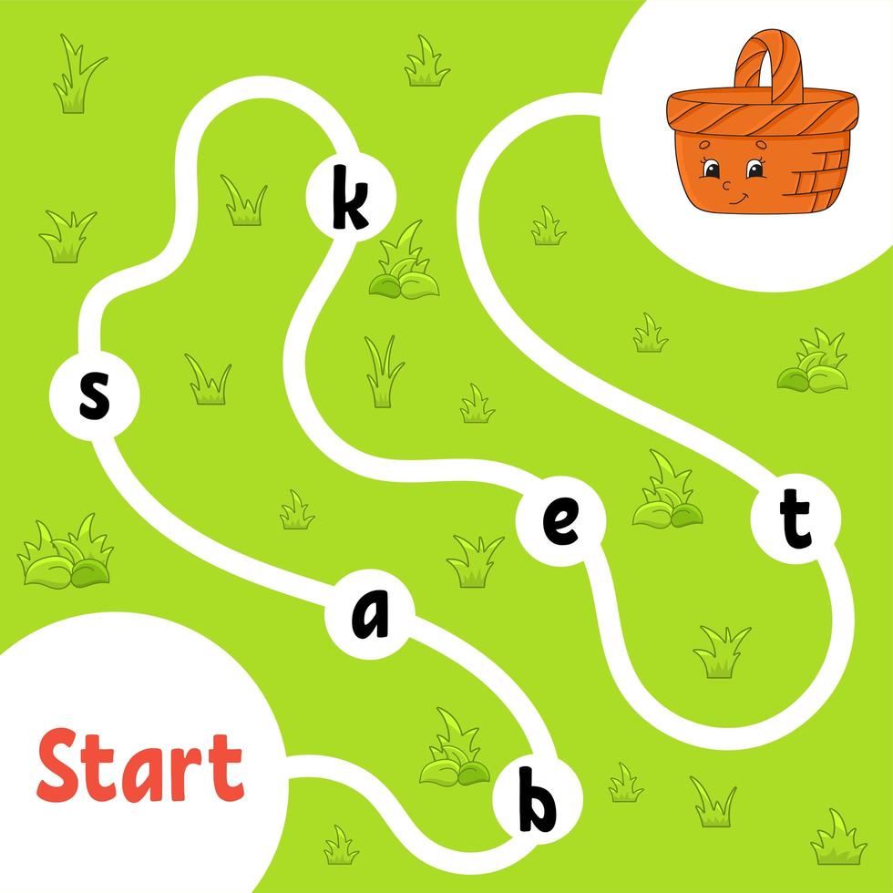Logic puzzle game. Learning words for kids. Find the hidden name. Education developing worksheet. Activity page for study English. Isolated vector illustration. Cartoon style.