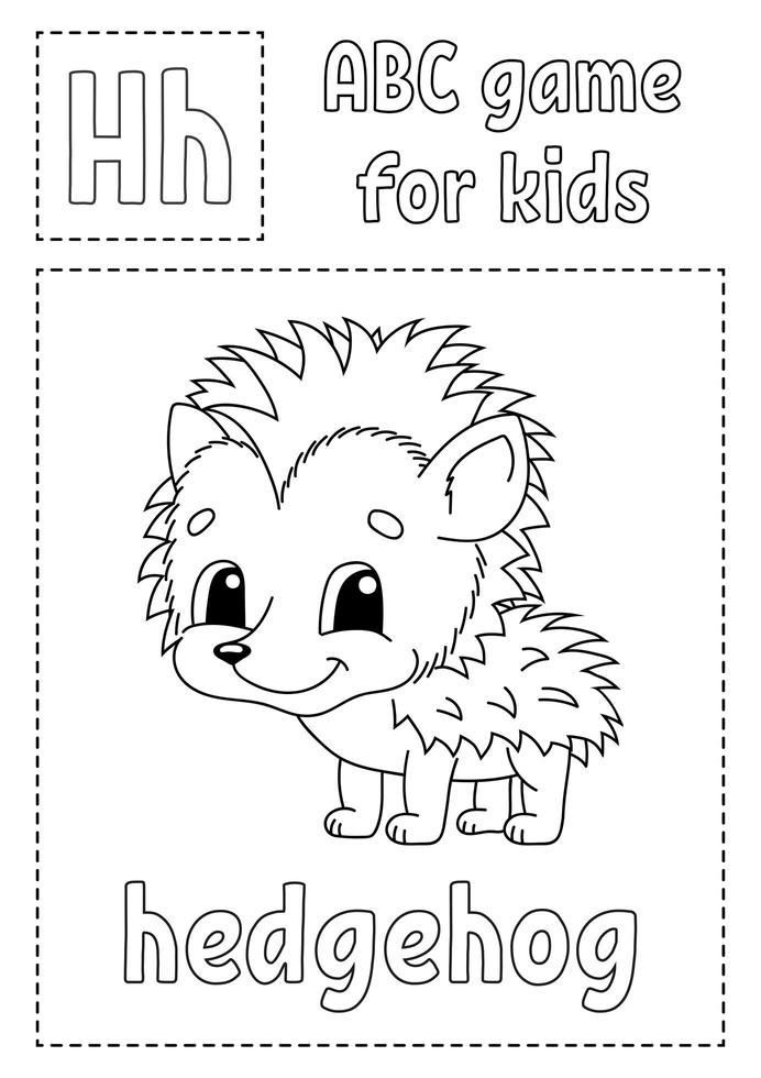 juego de abc para niños. Página para colorear del alfabeto. personaje animado. palabra y letra. ilustración vectorial. vector