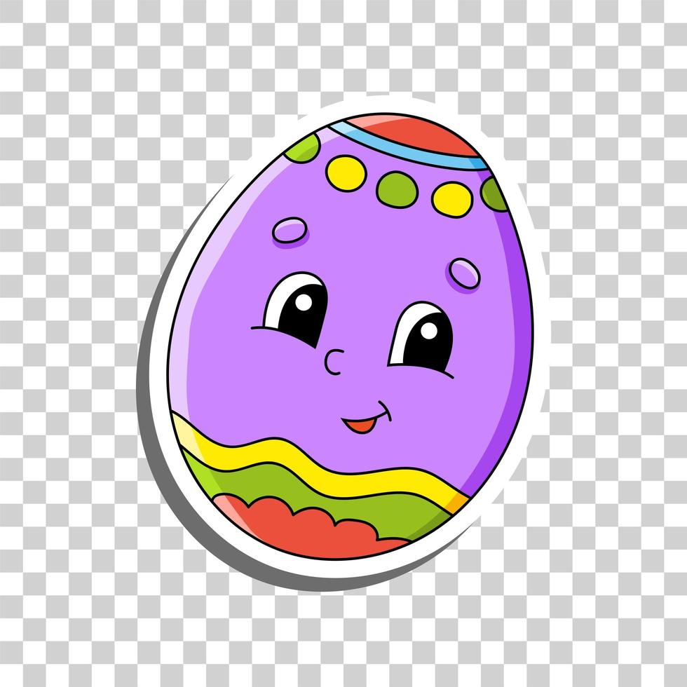 Cute cartoon character. Easter egg. Sticker with contour. Colorful vector illustration. Isolated on transparent background. Design element