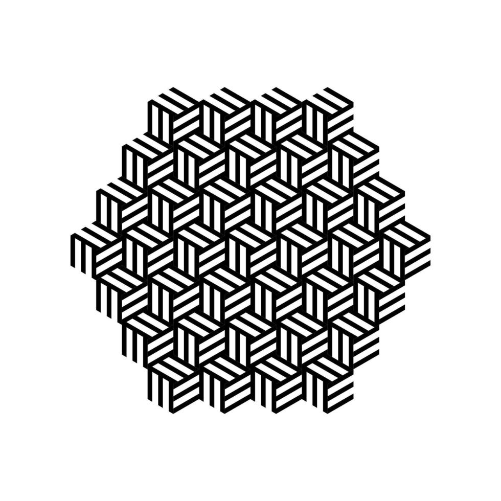 Black and white unique pattern in hexagon shapes isolated on white background. vector