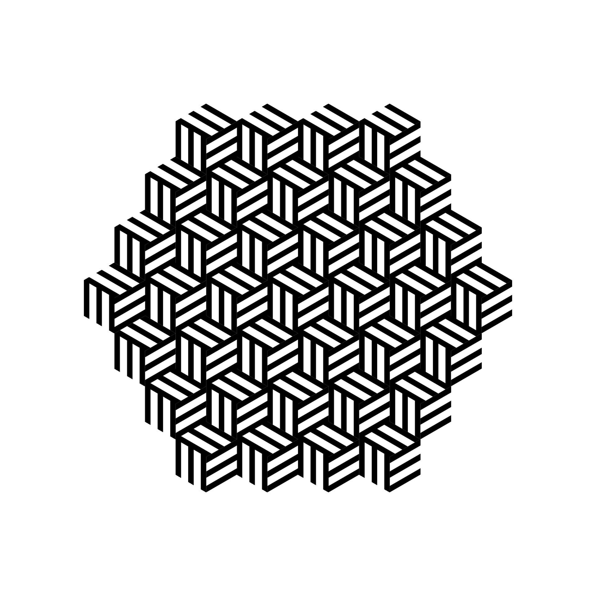 Black and white unique pattern in hexagon shapes isolated on white