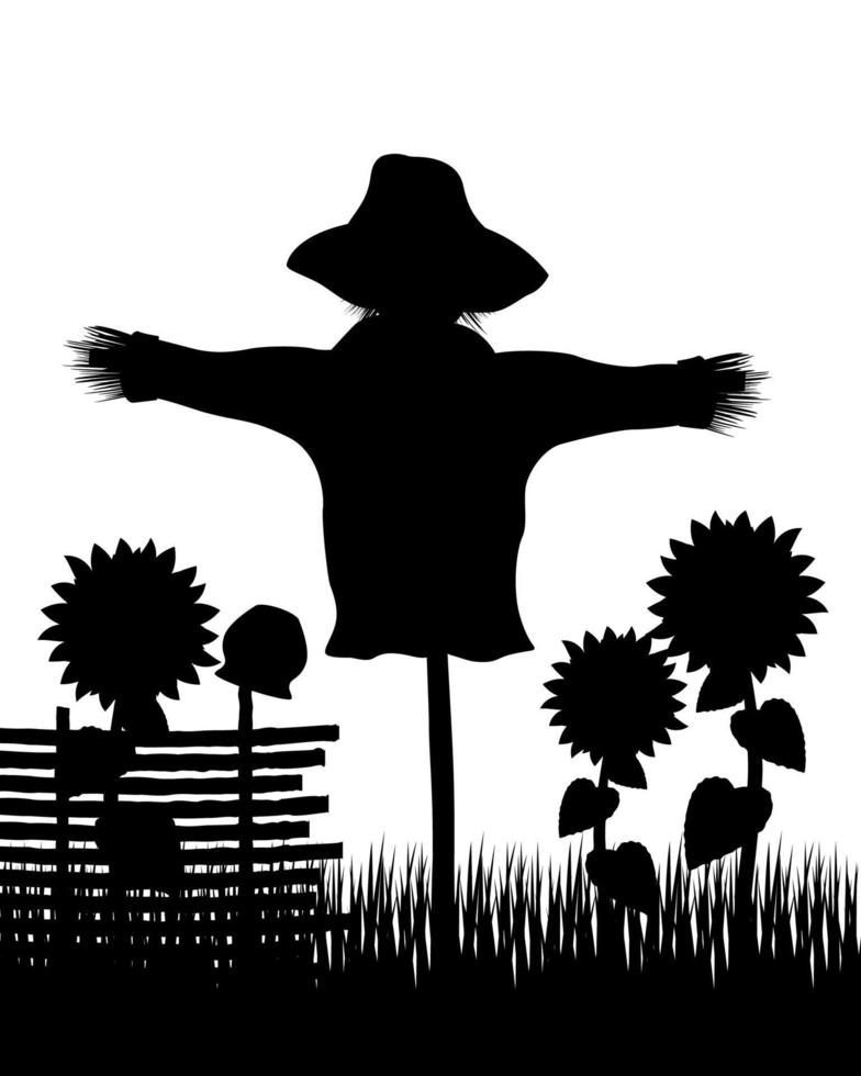 garden scarecrow with a pumpkin head for holidays halloween vector illustration