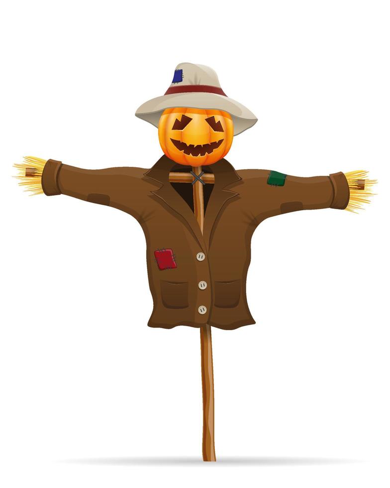 garden scarecrow with a pumpkin head for holidays halloween vector illustration