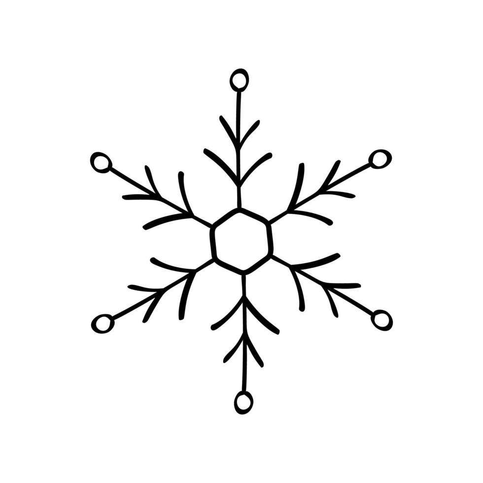 icono de vector dibujado a mano caligráfico de Navidad de copo de nieve en estilo plano de moda aislado sobre fondo blanco. ilustración de icono de nieve de navidad