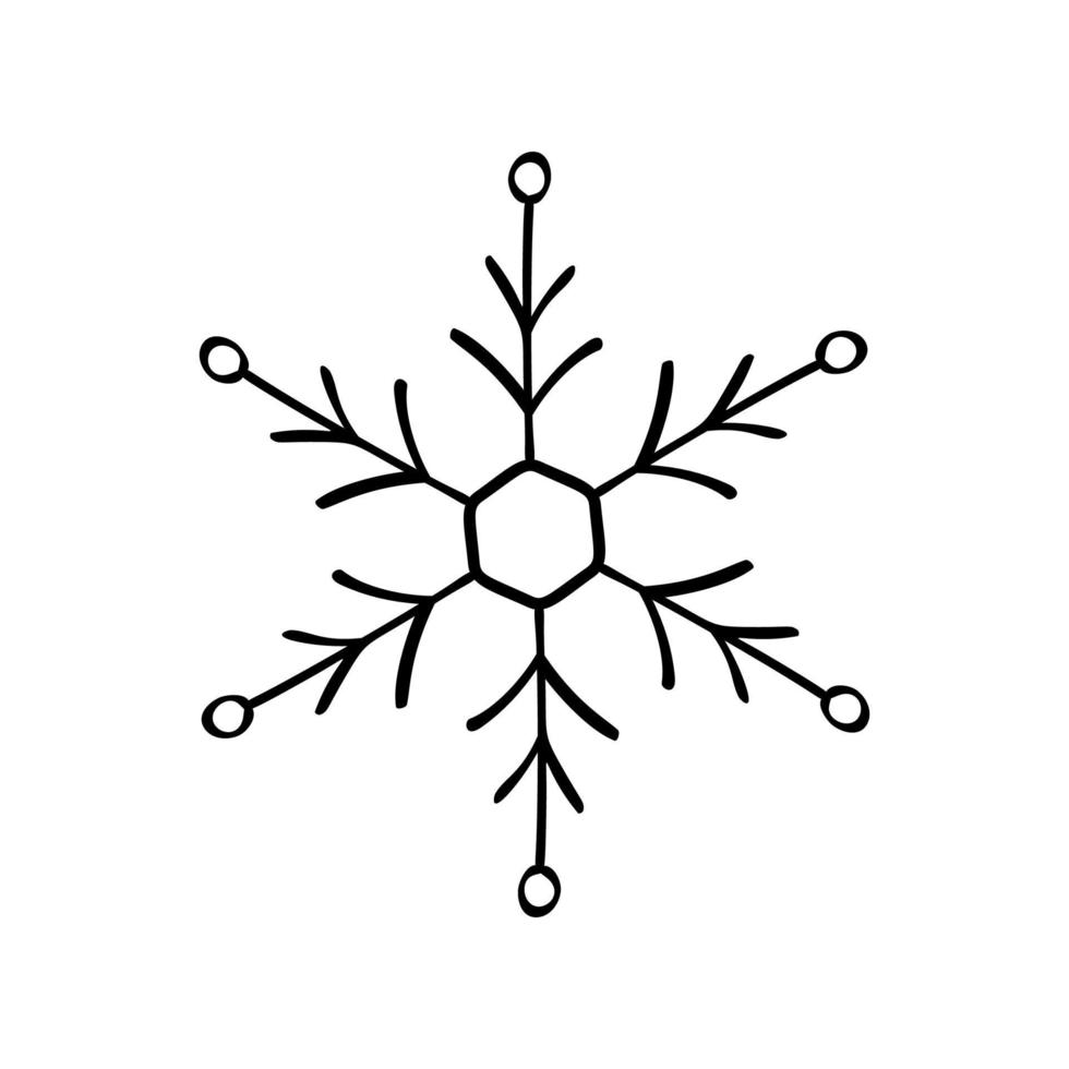 Snowflake Christmas calligraphic hand drawn vector icon in trendy flat style isolated on white background. Xmas snow icon illustration