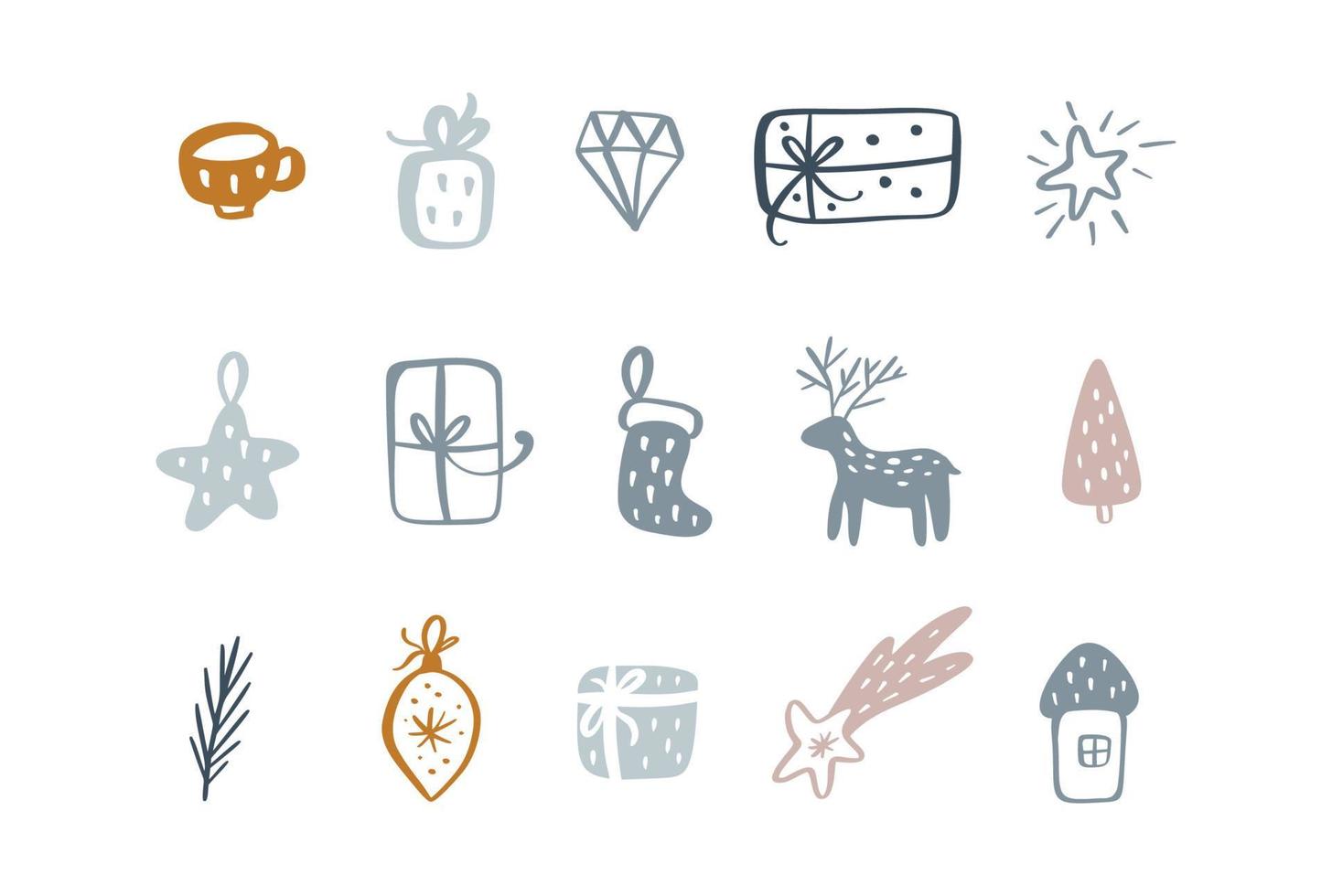 Vector xmas doodle scandinavian elements. Christmas and New year decoration. Winter background for fabric, textile, wrapping paper and other decoration illustration