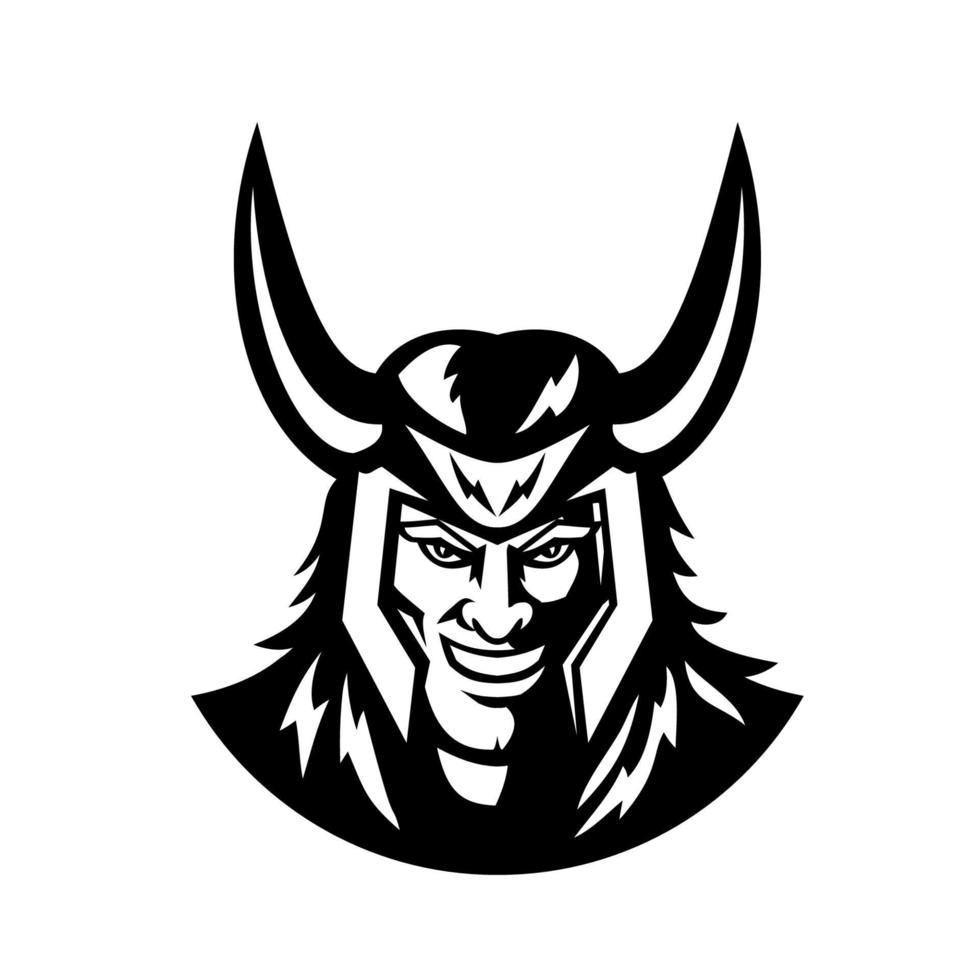 Head of Loki the Great Trickster God in Norse Mythology Mascot Black and White Retro vector