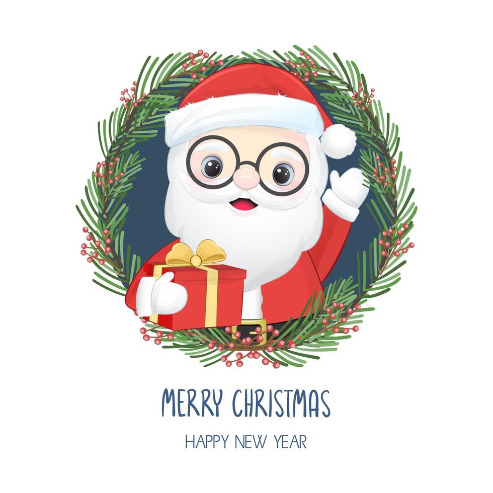 Cute Santa Claus and Christmas wreath. Christmas and New Year illustration vector