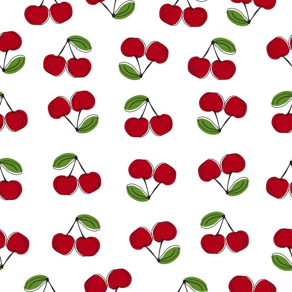 Seamless pattern with cherry on white background. Juicy berries flat vector illustration.