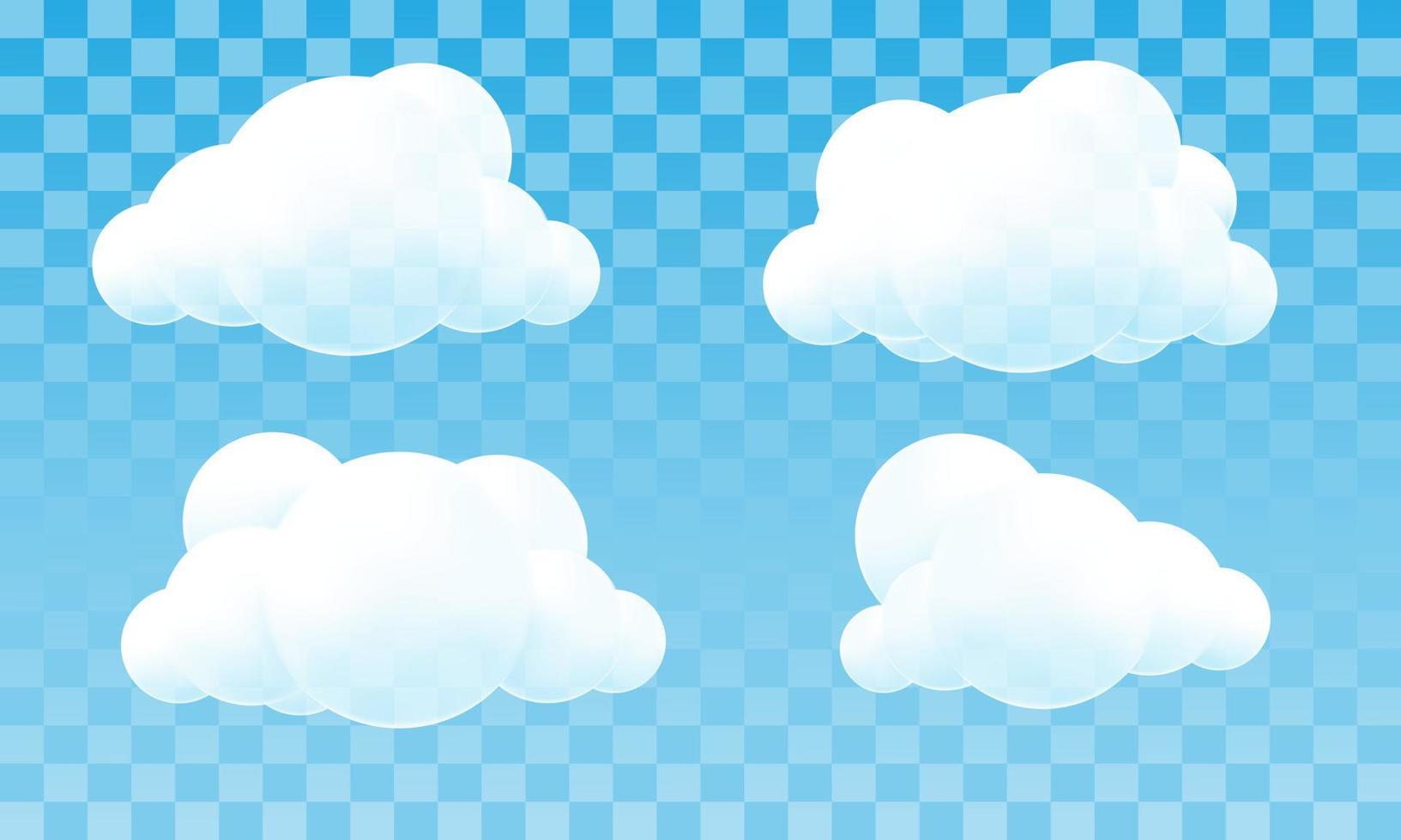 White clouds collection on blue transparent background vector