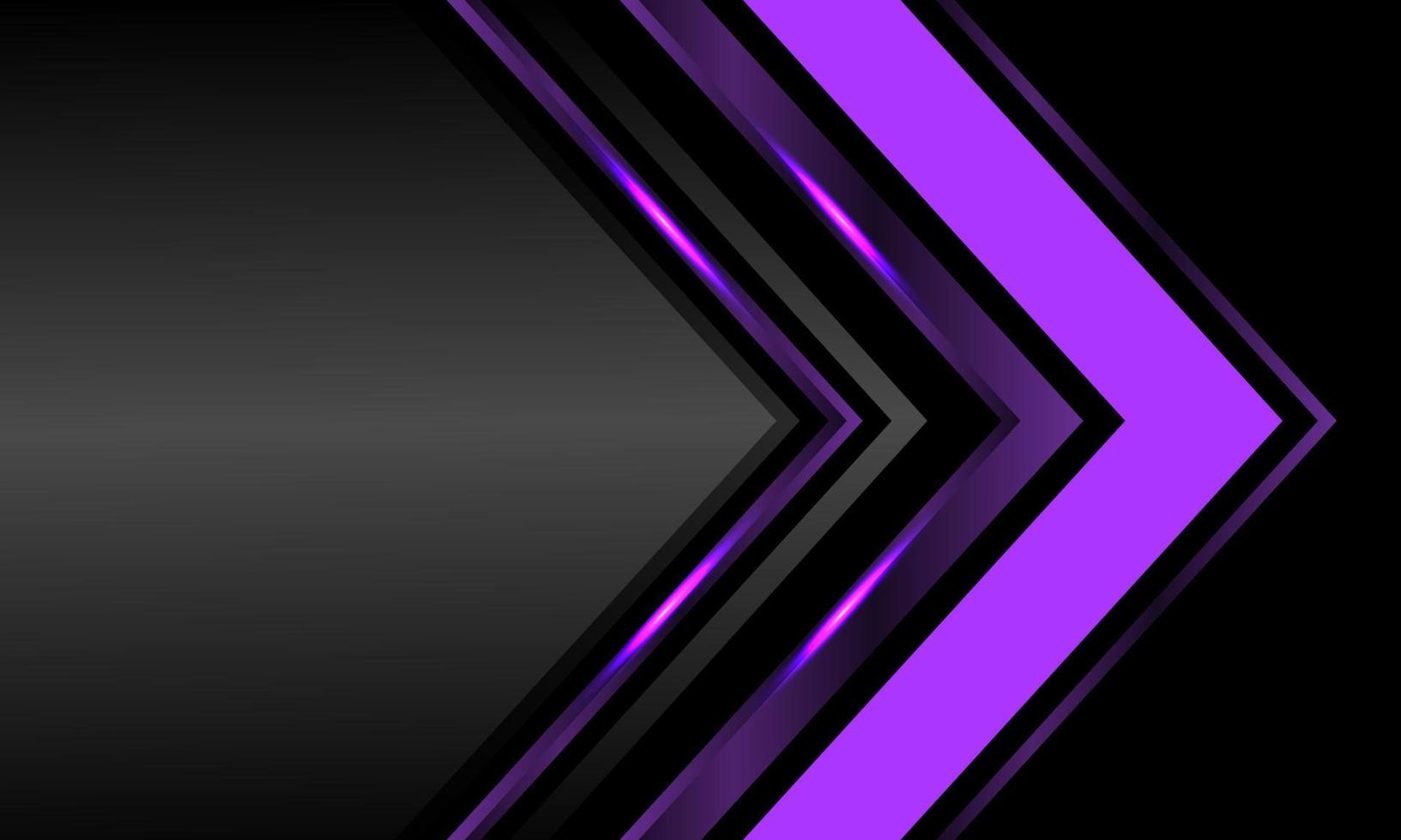 Abstract purple glossy arrow direction with grey metallic blank space on black design modern futuristic background vector