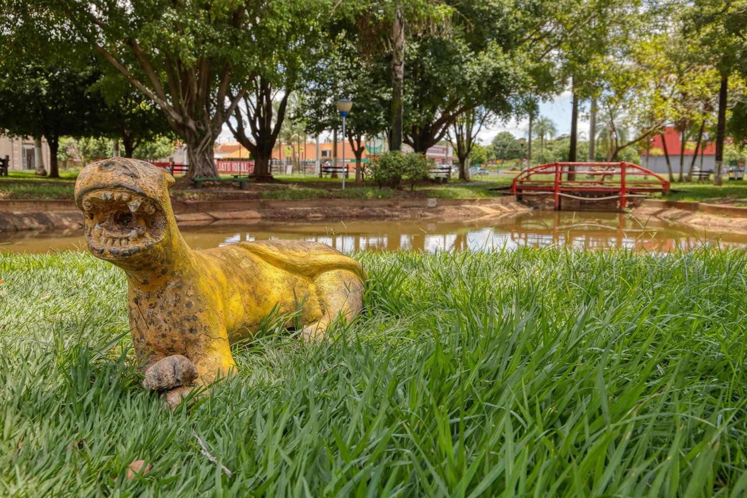 Cassilandia, Mato Grosso do Sul, Brazil, 2021 -jaguar statue in square Elza Vendrame photo