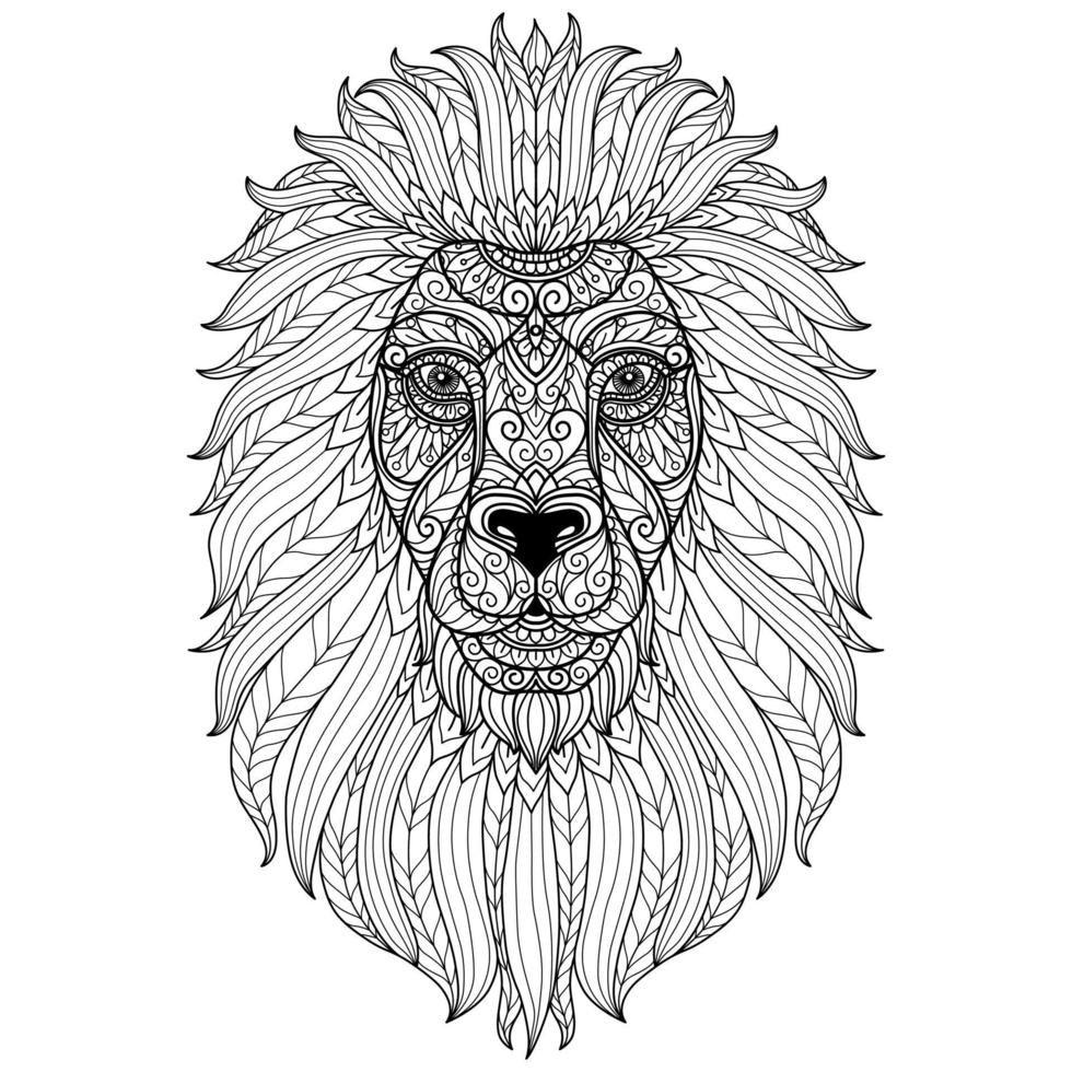 Lion hand drawn for adult coloring book vector