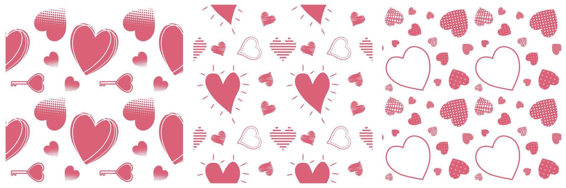 Collection of red and pink hearts pattern transparent on a white background vector