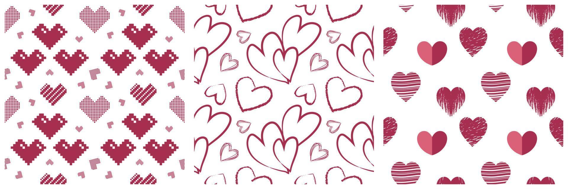 Collection of red and pink hearts pattern transparent on a white background vector