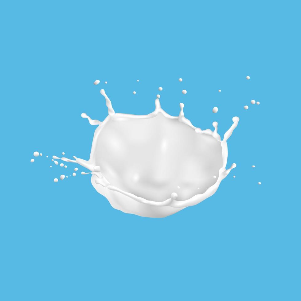 salpicaduras de leche aisladas sobre fondo azul vector