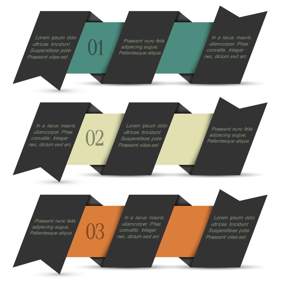 Black origami paper numbered banners vector