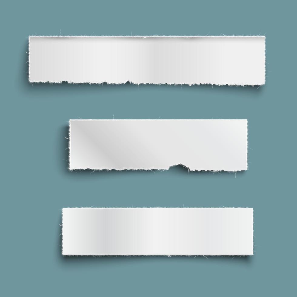 White ripped paper pieces with shadow, empty paper torn banners set vector