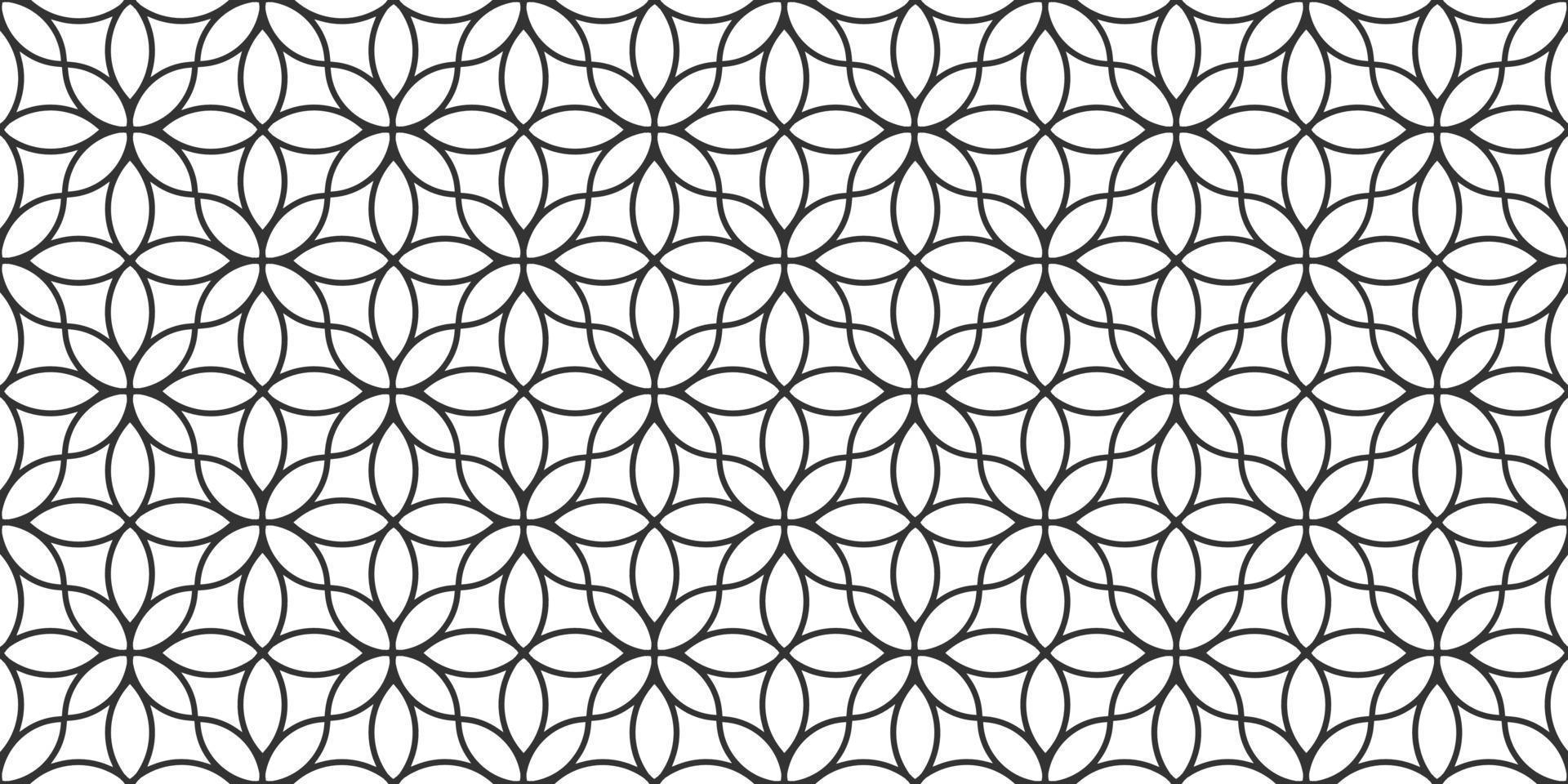 Patrón transparente monocromo lineal floral en estilo oriental, delicado adorno, textura en blanco y negro vector