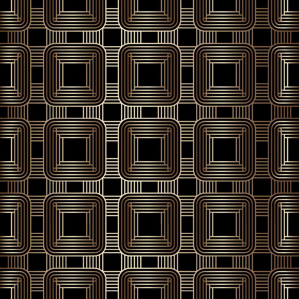 Geometric golden and black seamless linear pattern background, art deco style vector
