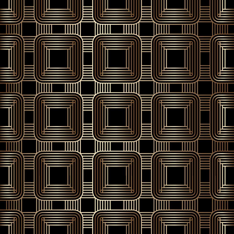 Fondo geométrico sin fisuras patrón lineal dorado y negro, estilo art deco vector