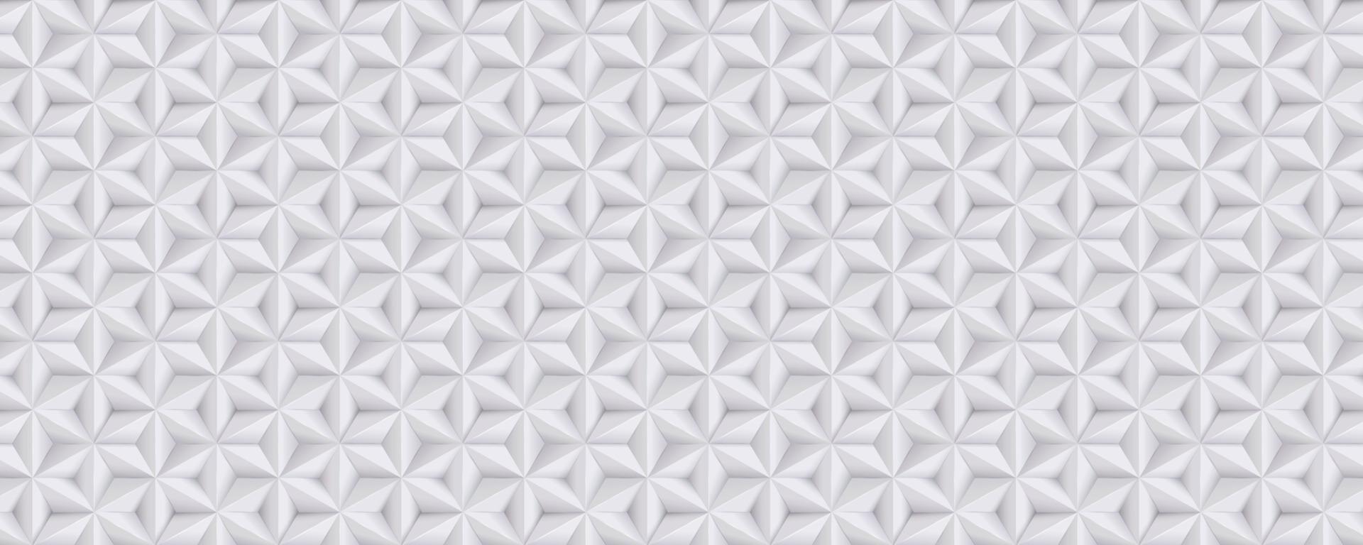 Wide abstract white, grey background, 3d paper pattern with stars, geometric texture vector