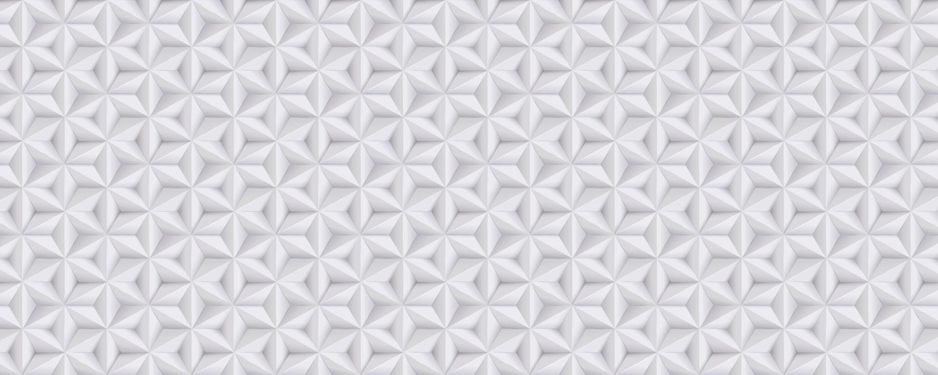 Wide abstract white, grey background, 3d paper pattern with stars, geometric texture vector