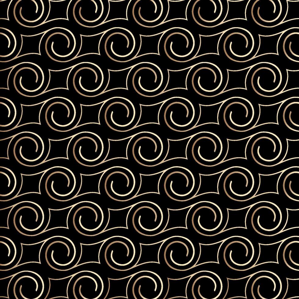 Art deco pattern with swirls , black and gold colors vector