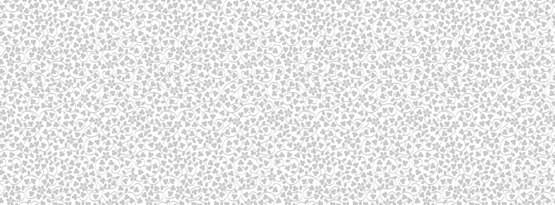 Floral pattern,white leaves and flowers vector monochrome texture