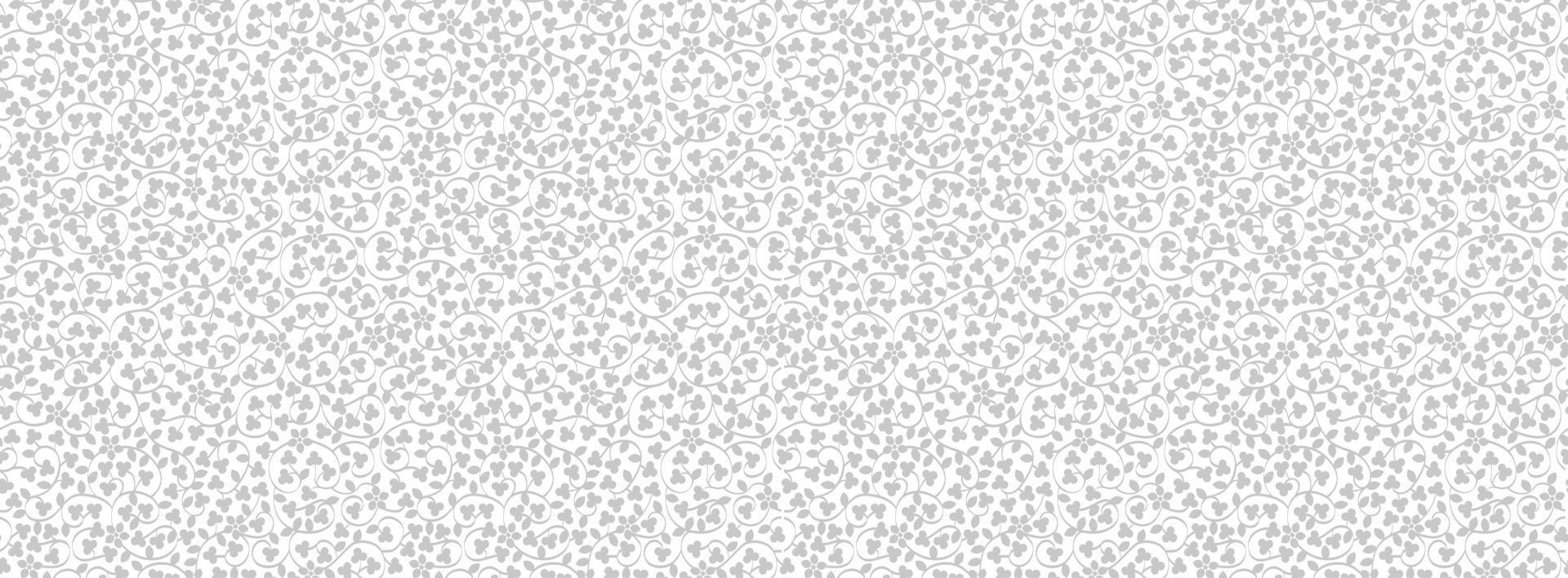 Floral pattern,white leaves and flowers vector monochrome texture