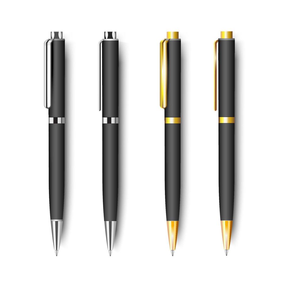 Set of black realistic pen isolated on white background vector