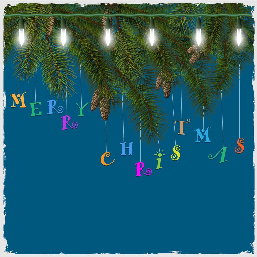 Christmas card with fir tree branch and garland vector