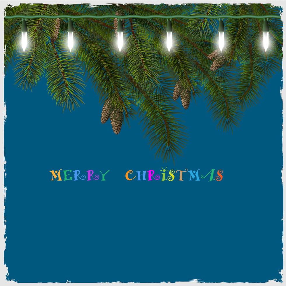 Christmas card with fir tree branch and lights vector