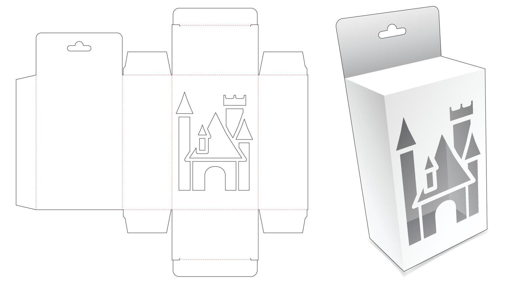 caja colgante con plantilla troquelada de ventana de castillo vector