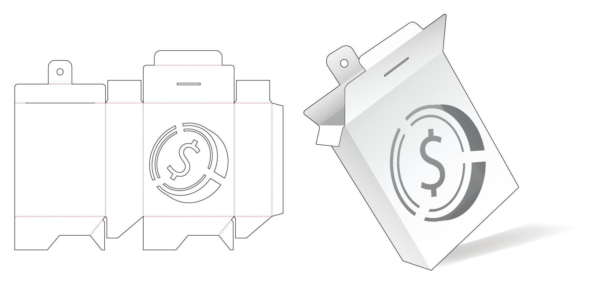 caja de embalaje abatible con plantilla troquelada de moneda de dólar estampada vector