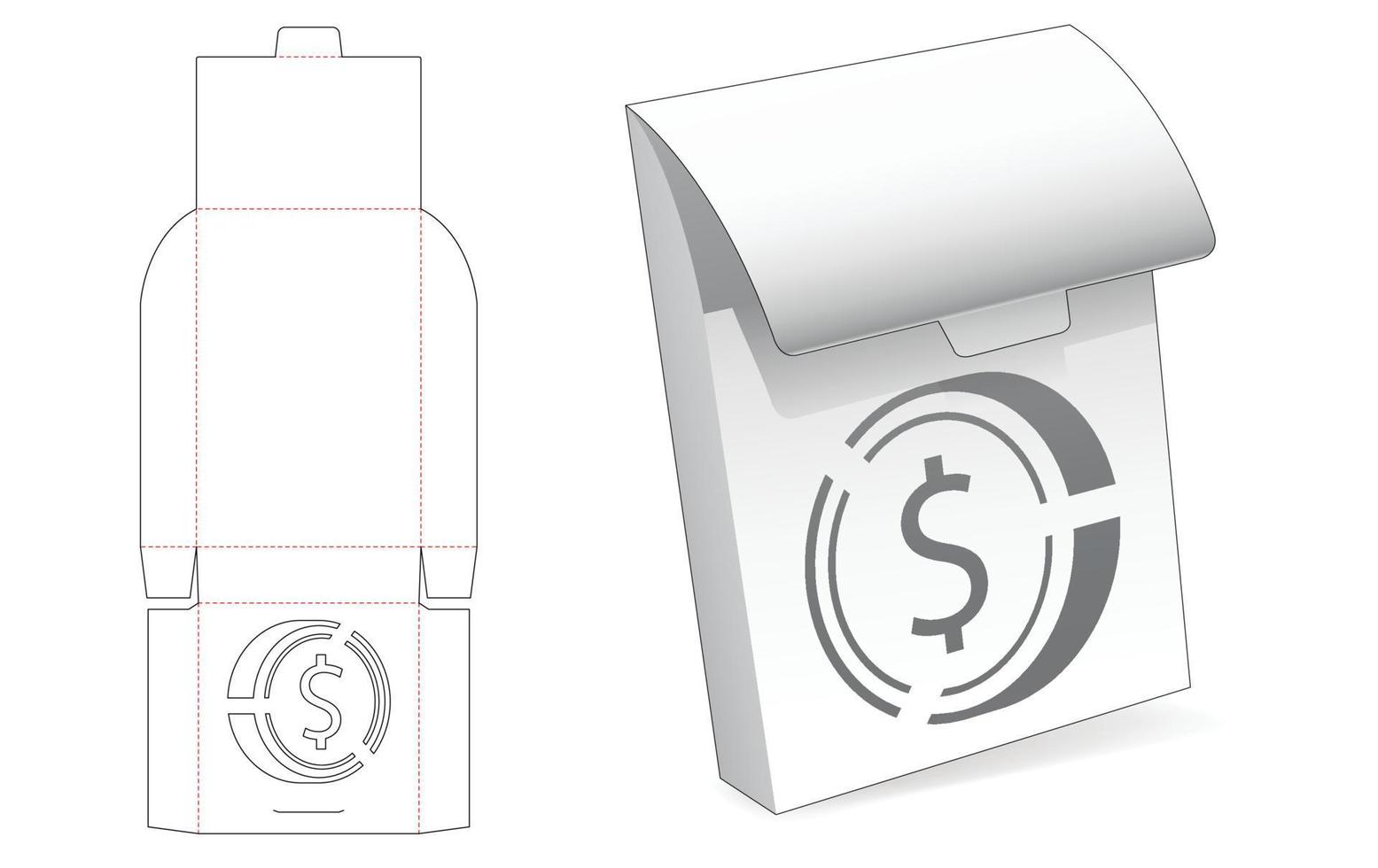 Tin flip box with stenciled dollar coin die cut template vector
