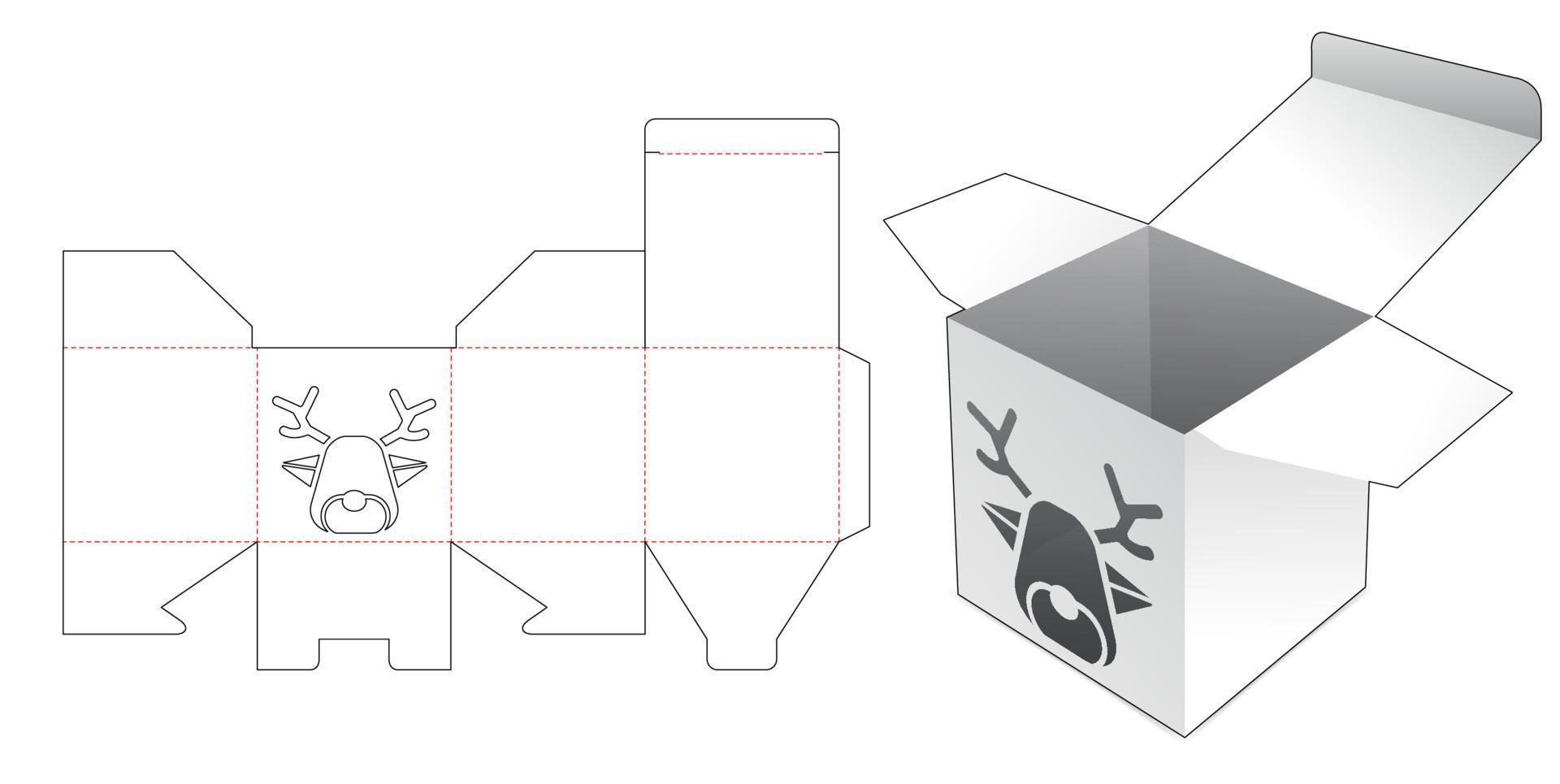 Mini box with reindeer shape window die cut template vector