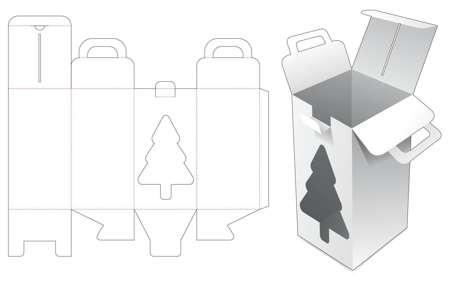 Handle tall box with Christmas tree shape die cut template vector